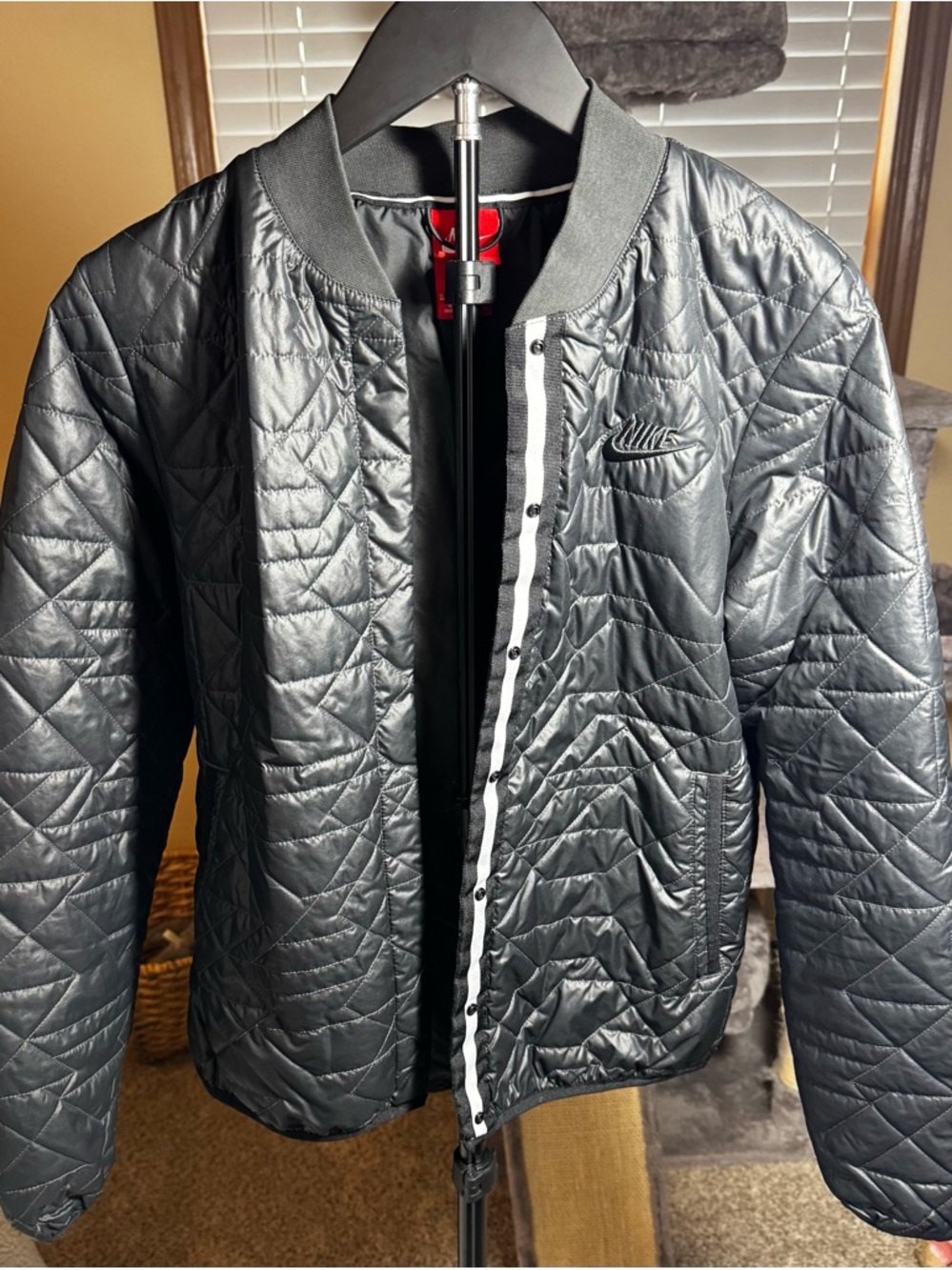 Nike Quilted Bomber Jacket in Charcoal Black with White Trim